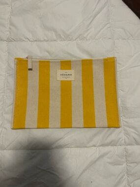 Sézane Yellow and Cream Striped Canvas Pouch Clutch